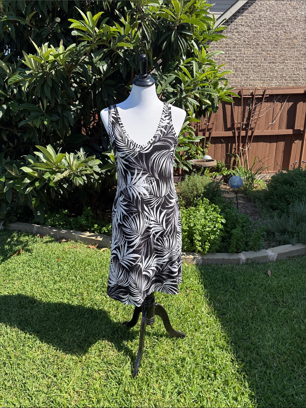 Karen Kane Black and White Palm-Print Tank Dress